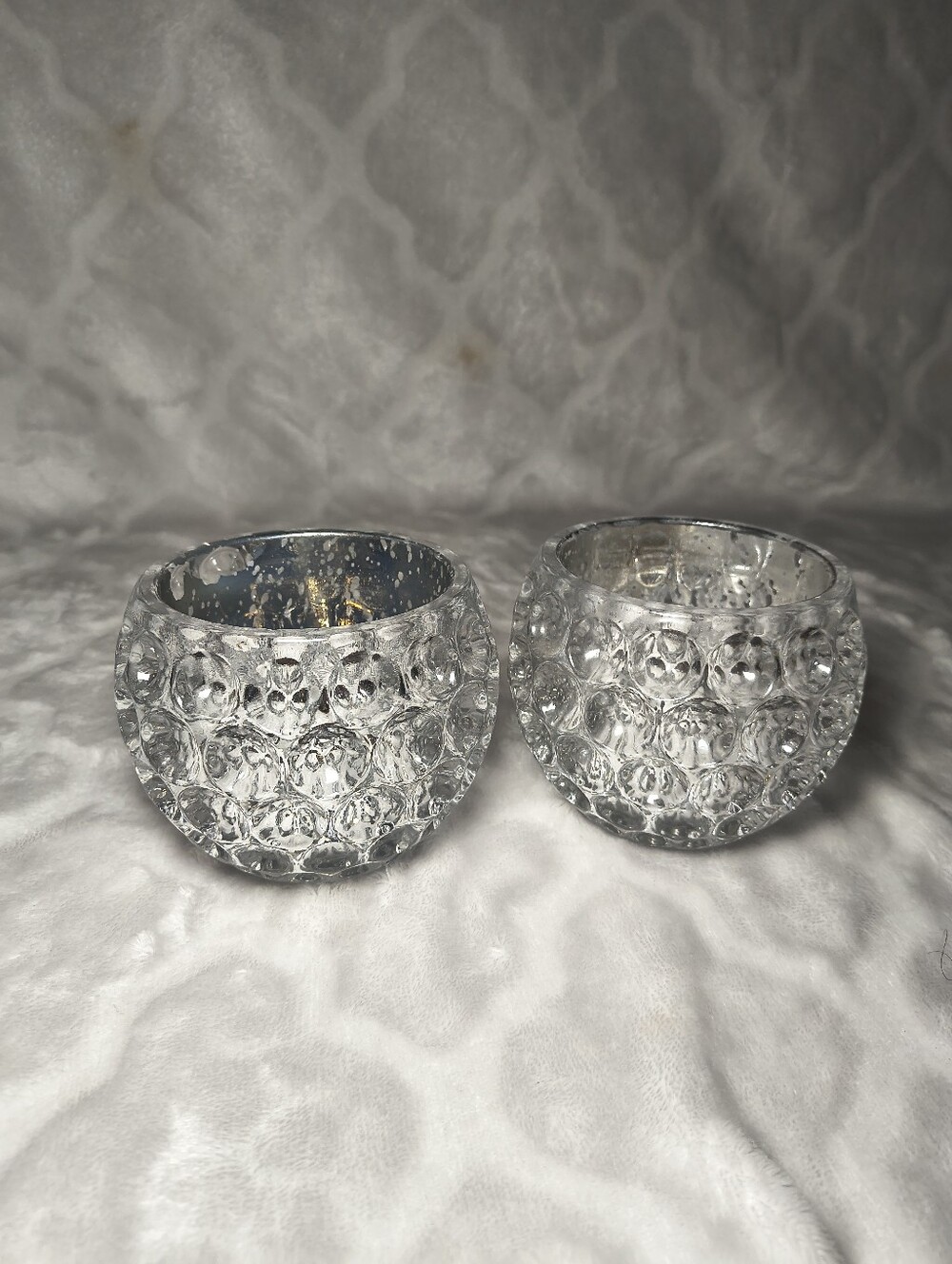 Clear Silver Crystal Mirror Candle Holders Set